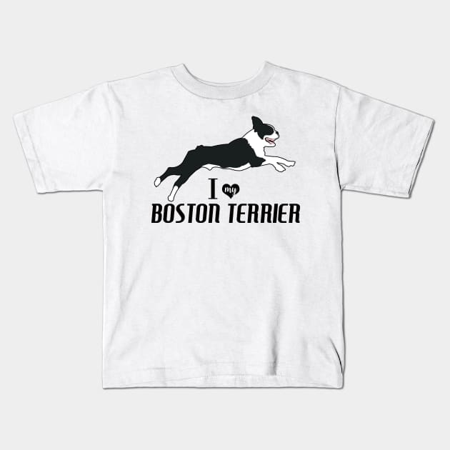 Boston Terrier Pattern in Blue Fun Boston Terriers Paw Prints and Bone Print Kids T-Shirt by JessDesigns